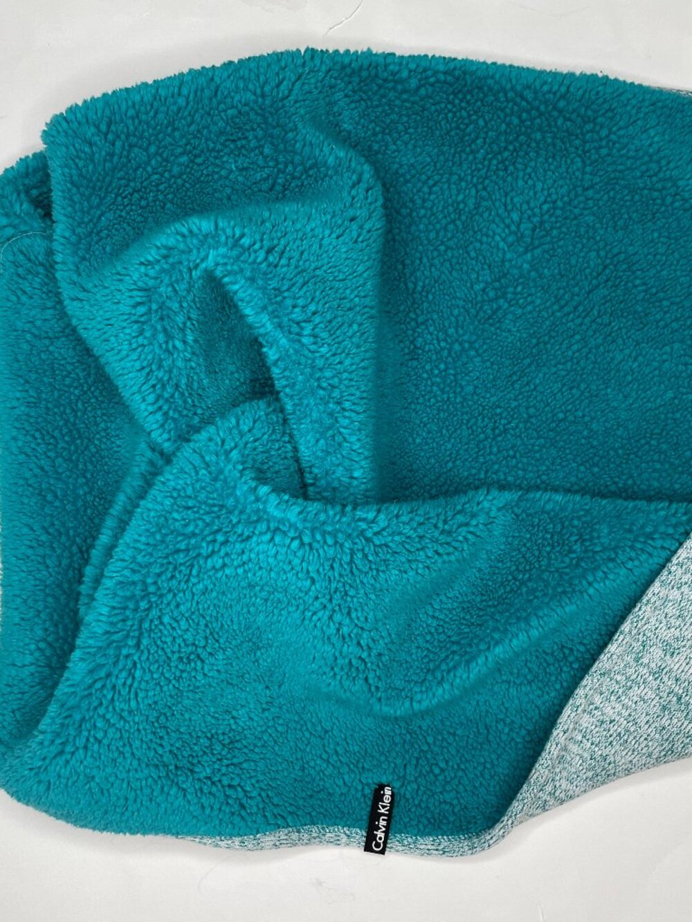 Calvin Klein Gorpcore Teal Marled Knit Sherpa Fleece Lined Winter Infinity Scarf - Picture 7 of 11